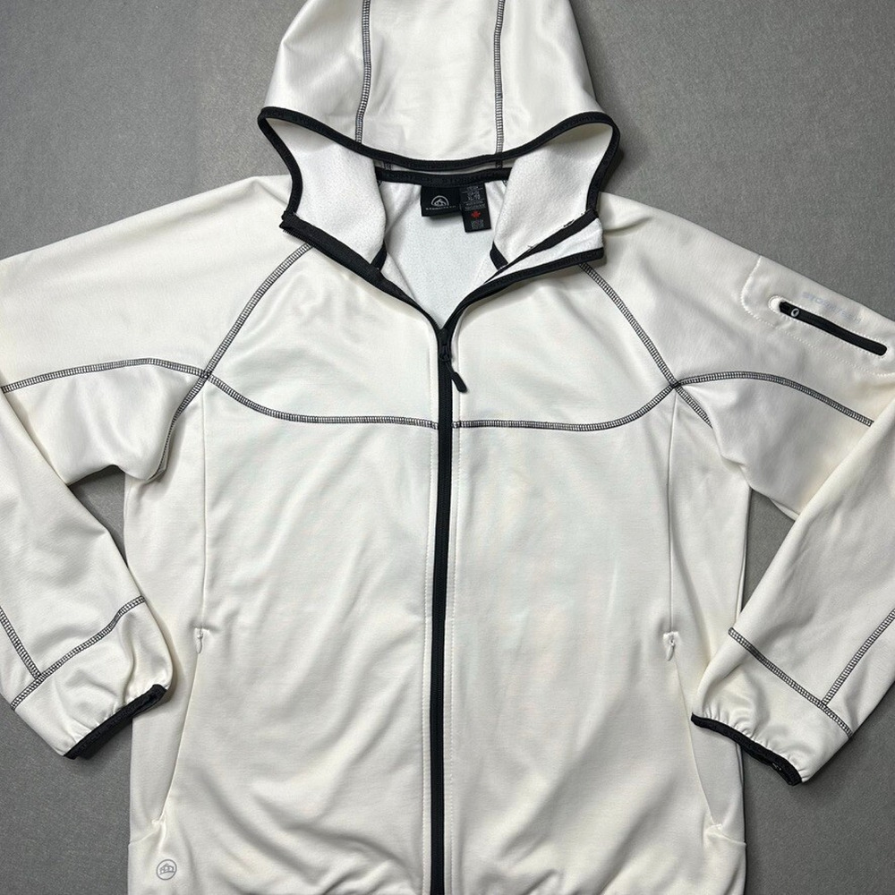 Stormtech Men’s XL Full Zip Softshell Hoodie White Contrast Stitch Tech Jacket